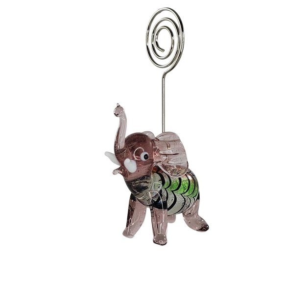 Vintage Art Glass Elephant Note Photo Memo Card Holder Business Card *CHIPPED* - Picture 2 of 10